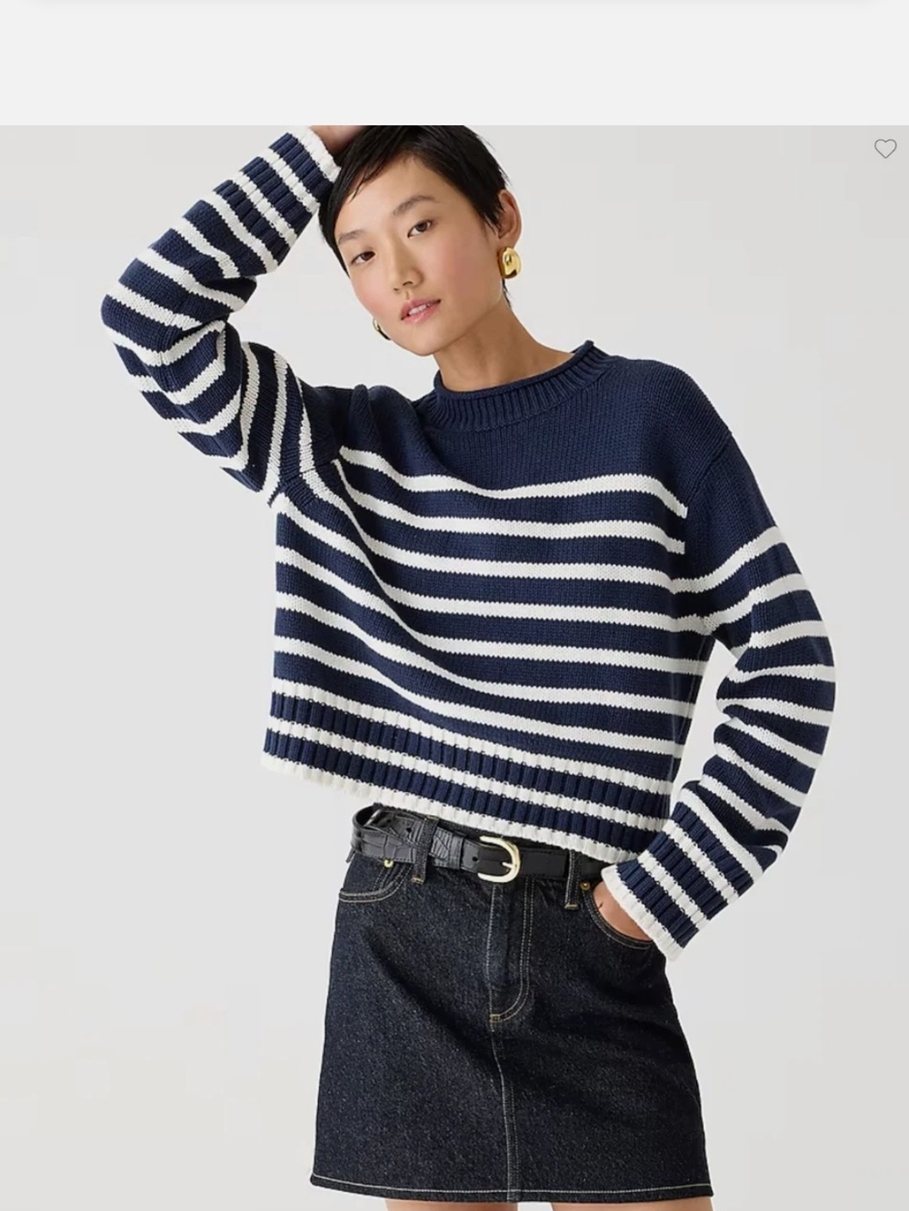 J.Crew Navy BlueWhite Striped Crewneck Sweater L Nautical Coastal Fisherman